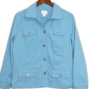 Christopher & Banks Stretch Denim Jacket L Light Blue Casual Coastal Comfort